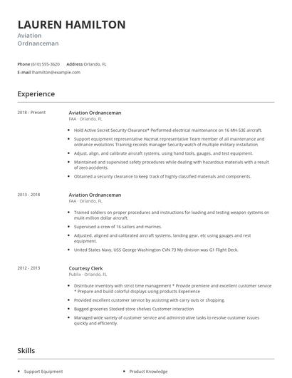 Aviation Ordnanceman Resume