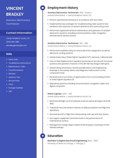 Avionics Electronics Technician Resume