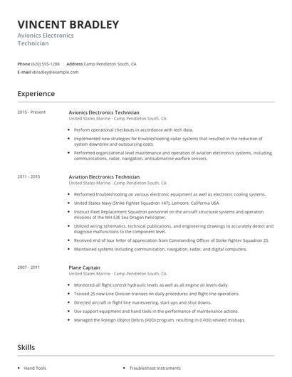Avionics Electronics Technician Resume