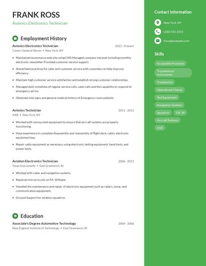 Avionics Electronics Technician Resume