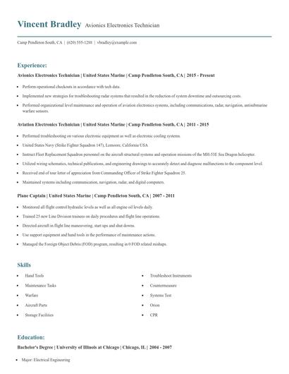 Avionics Electronics Technician Resume