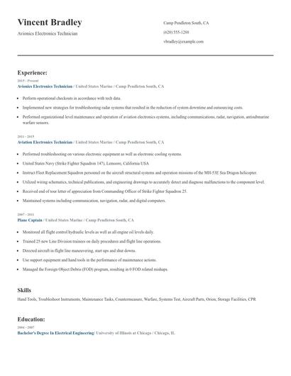 Avionics Electronics Technician Resume