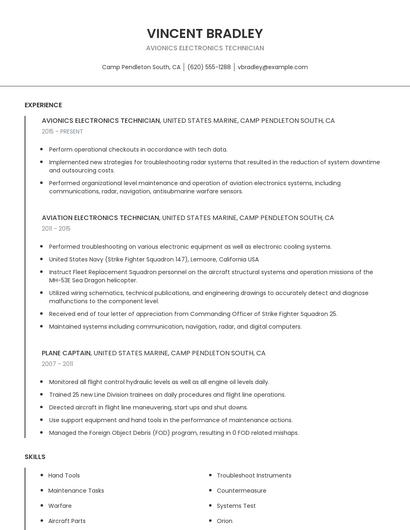 Avionics Electronics Technician Resume