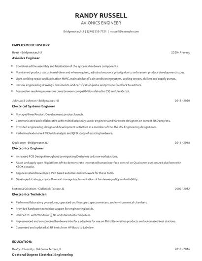 Avionics Engineer Resume