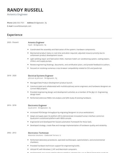 Avionics Engineer Resume