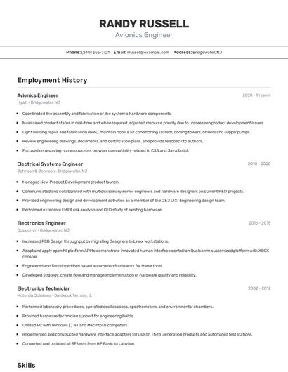 Avionics Engineer Resume