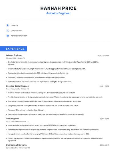Avionics Engineer Resume