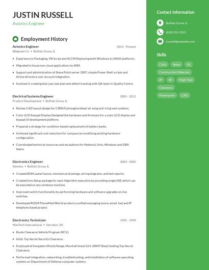 Avionics Engineer Resume