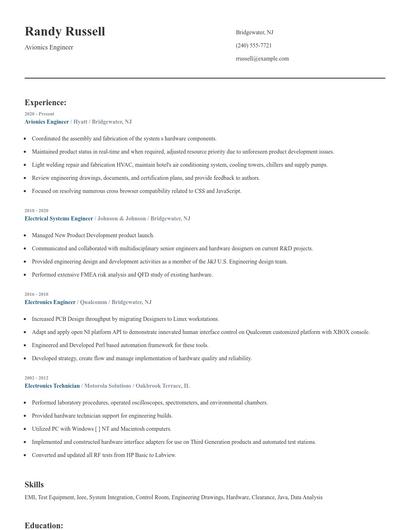 Avionics Engineer Resume