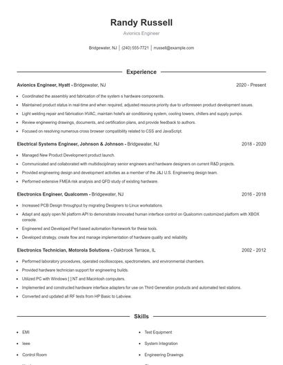 Avionics Engineer Resume