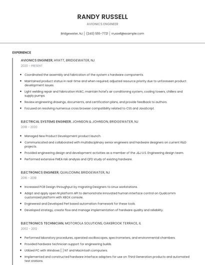 Avionics Engineer Resume