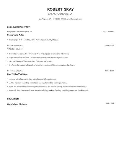 Background Actor Resume