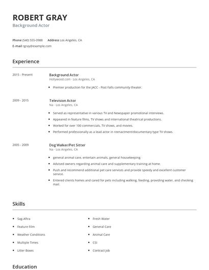 Background Actor Resume