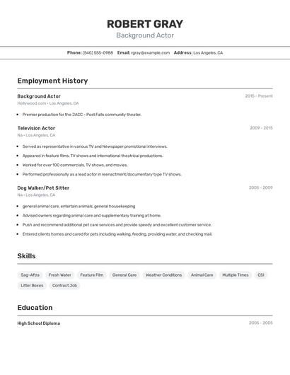 Background Actor Resume