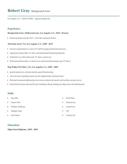 Background Actor Resume