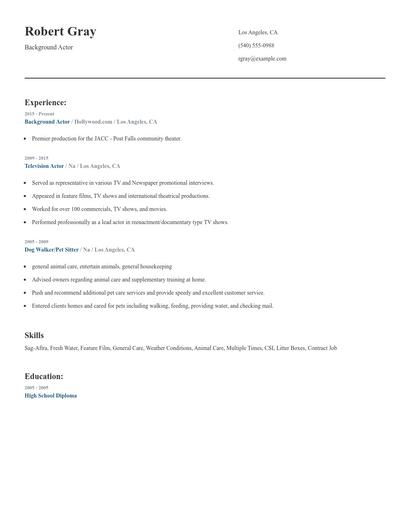 Background Actor Resume