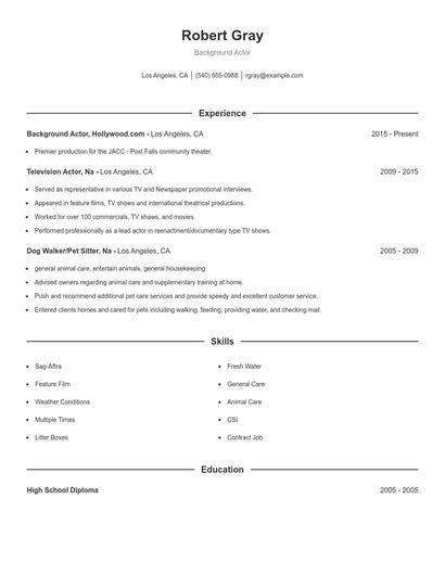 Background Actor Resume