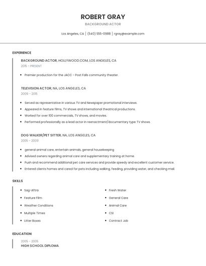 Background Actor Resume