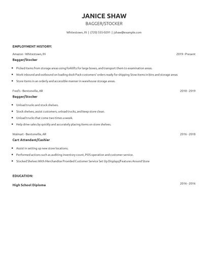 Bagger/Stocker Resume