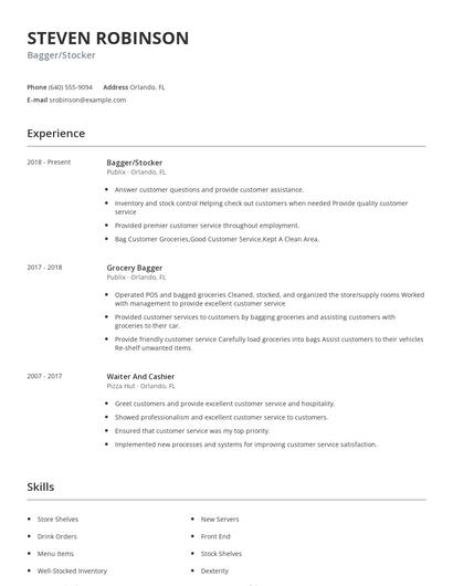 Bagger/Stocker Resume