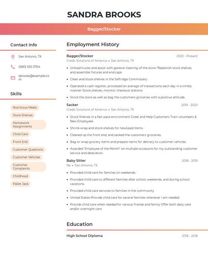 Bagger/Stocker Resume