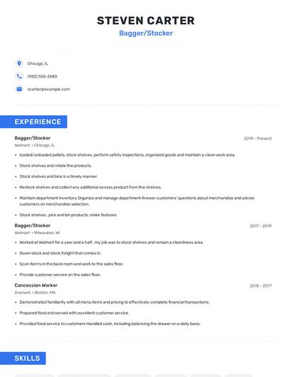 Bagger/Stocker Resume