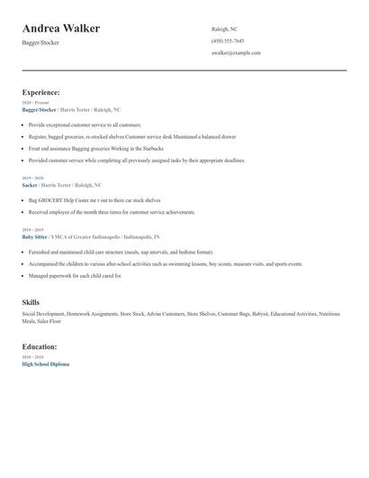 Bagger/Stocker Resume