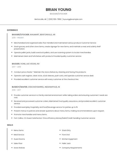 Bagger/Stocker Resume