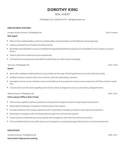 Bail Agent Resume