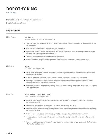 Bail Agent Resume