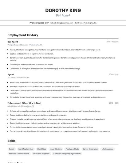 Bail Agent Resume