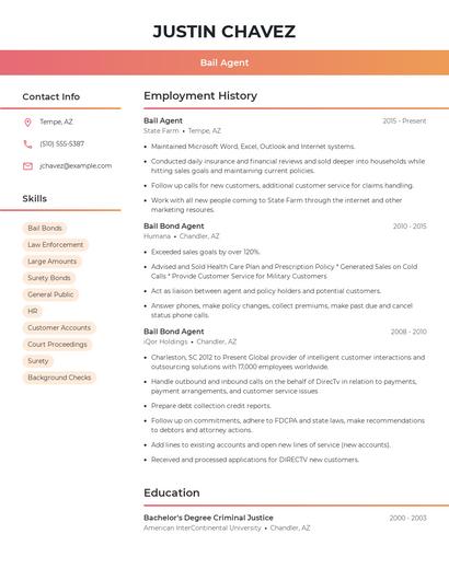 Bail Agent Resume