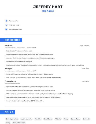Bail Agent Resume