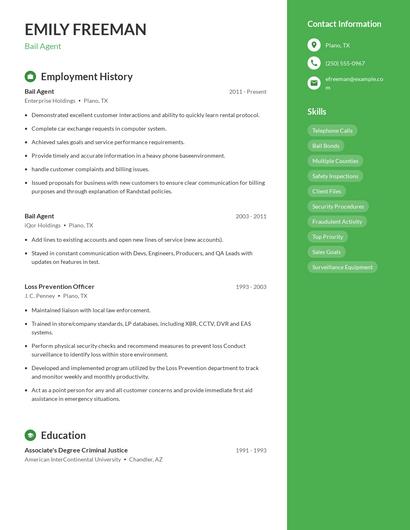 Bail Agent Resume