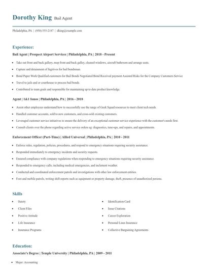 Bail Agent Resume