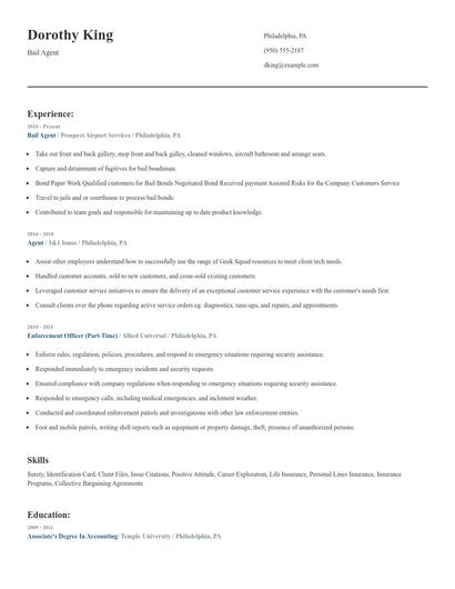 Bail Agent Resume