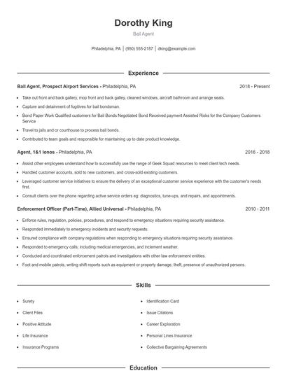 Bail Agent Resume