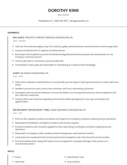 Bail Agent Resume