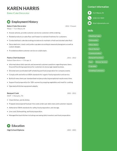 Baker/Cake Decorator Resume