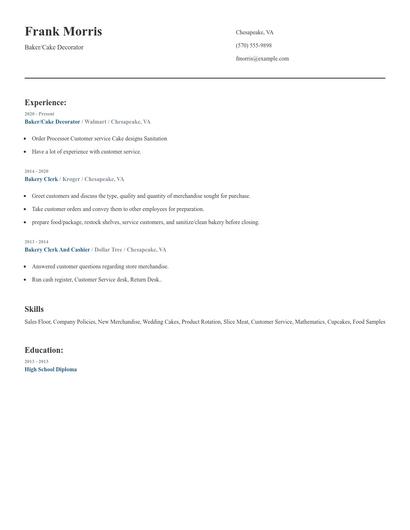 Baker/Cake Decorator Resume