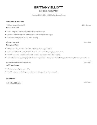 Baker's Assistant Resume