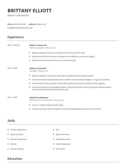 Baker's Assistant Resume