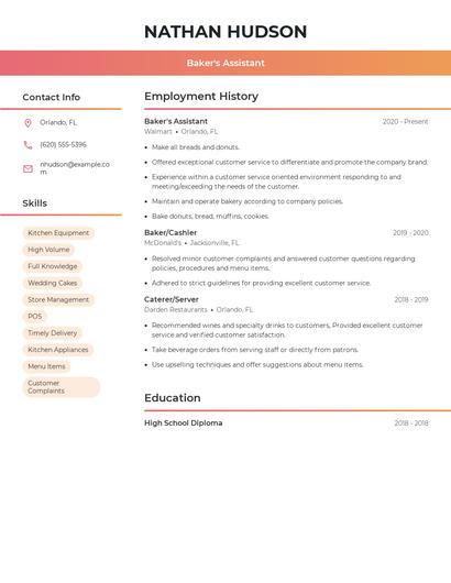 Baker's Assistant Resume