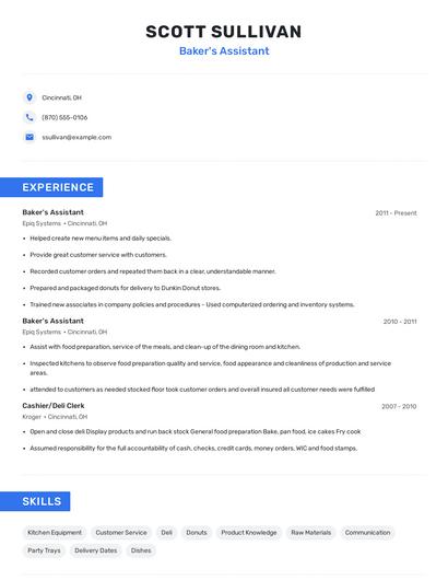 Baker's Assistant Resume