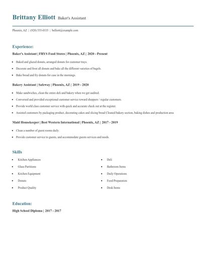 Baker's Assistant Resume