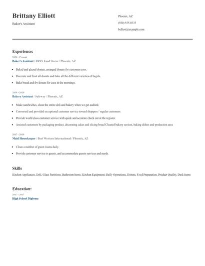 Baker's Assistant Resume