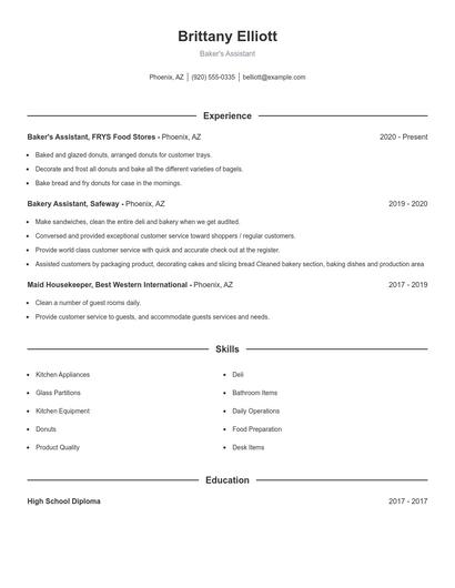 Baker's Assistant Resume