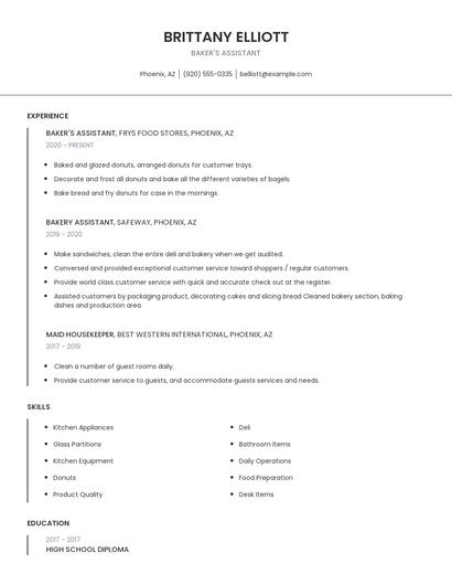 Baker's Assistant Resume