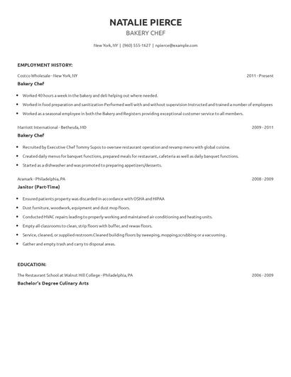 Bakery Chef Resume