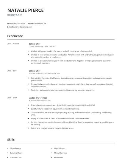 Bakery Chef Resume